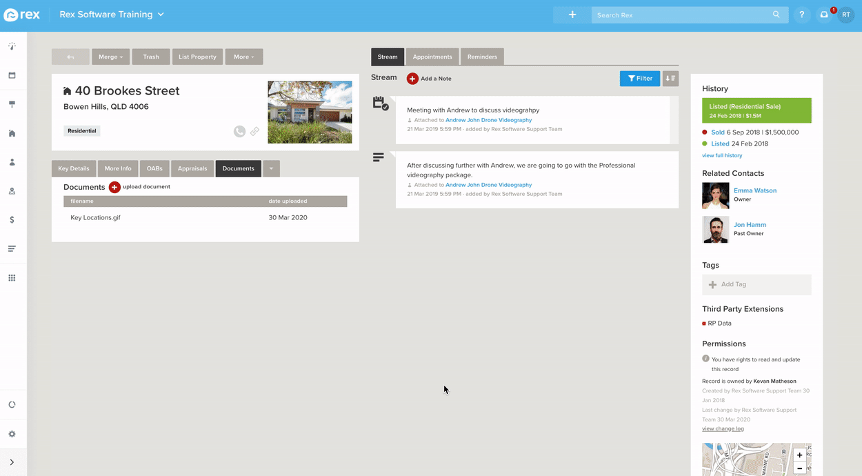 History Section on Property Records Rex Software Support