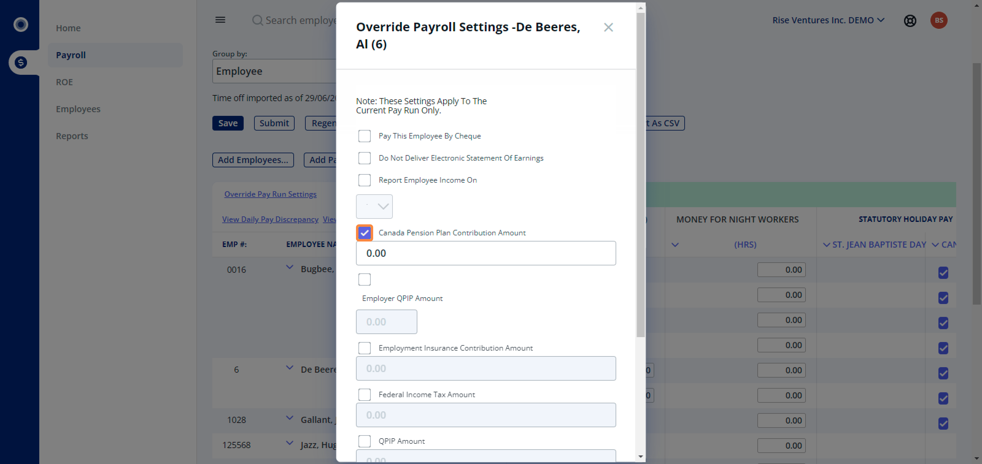 Override statutory deductions
