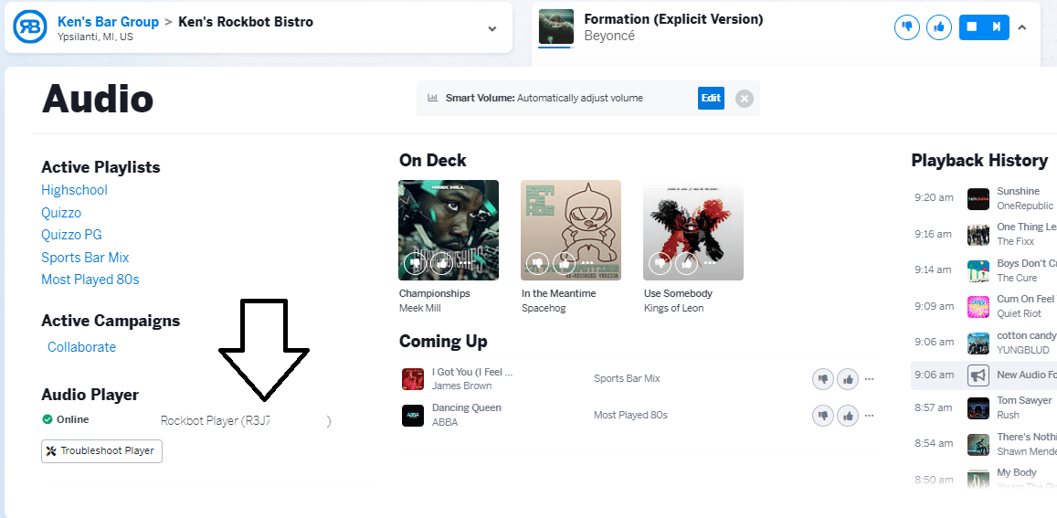 My Rockbot Player is online, but I don't hear music – Rockbot Support