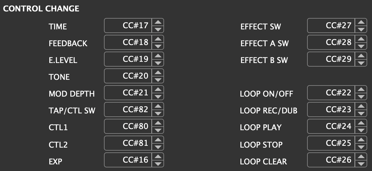 DD500 What MIDI Control Changes Are Assigned to what Parameter