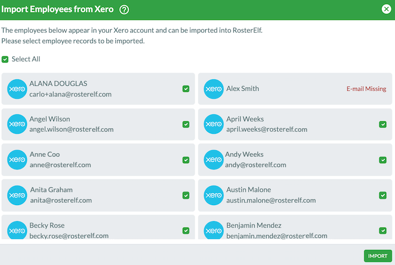 Import Staff from Xero RosterElf Customer Support
