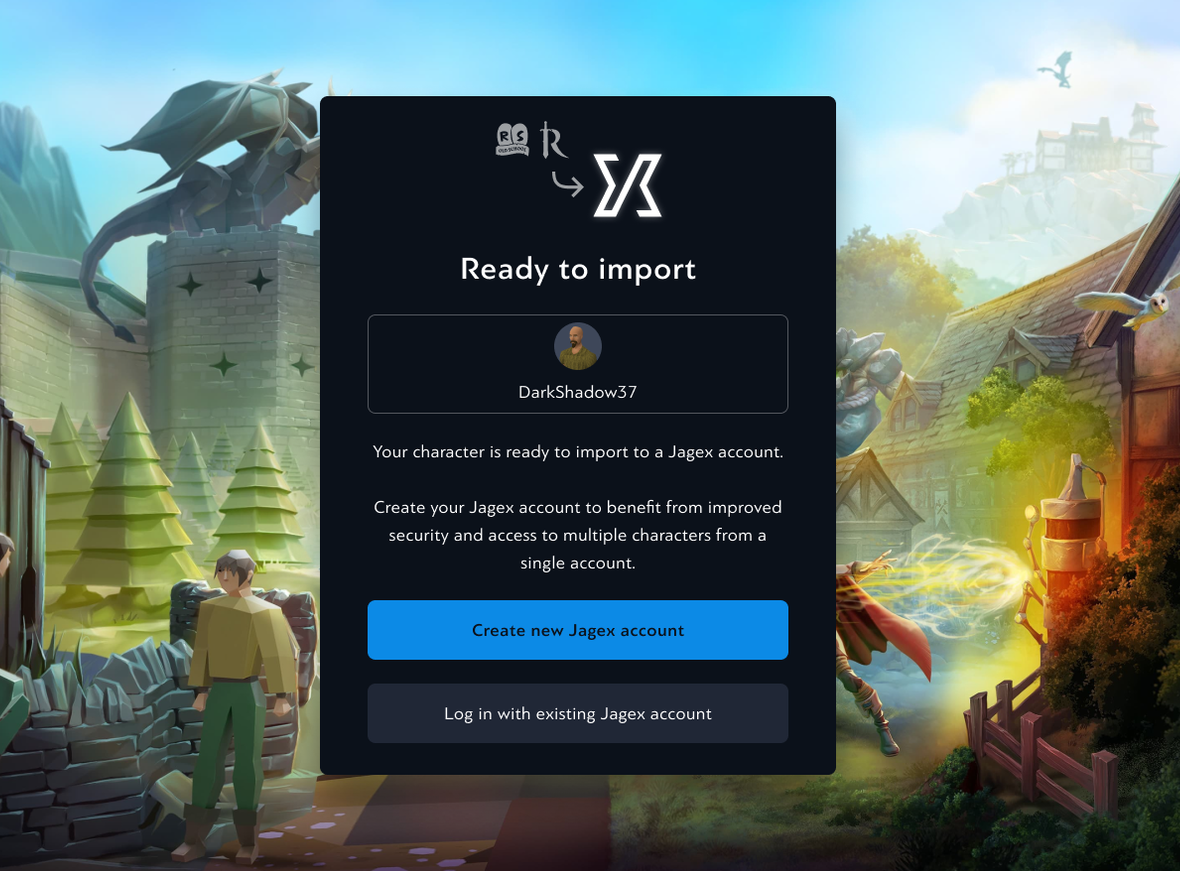 Upgrade your RuneScape character to Jagex account Support