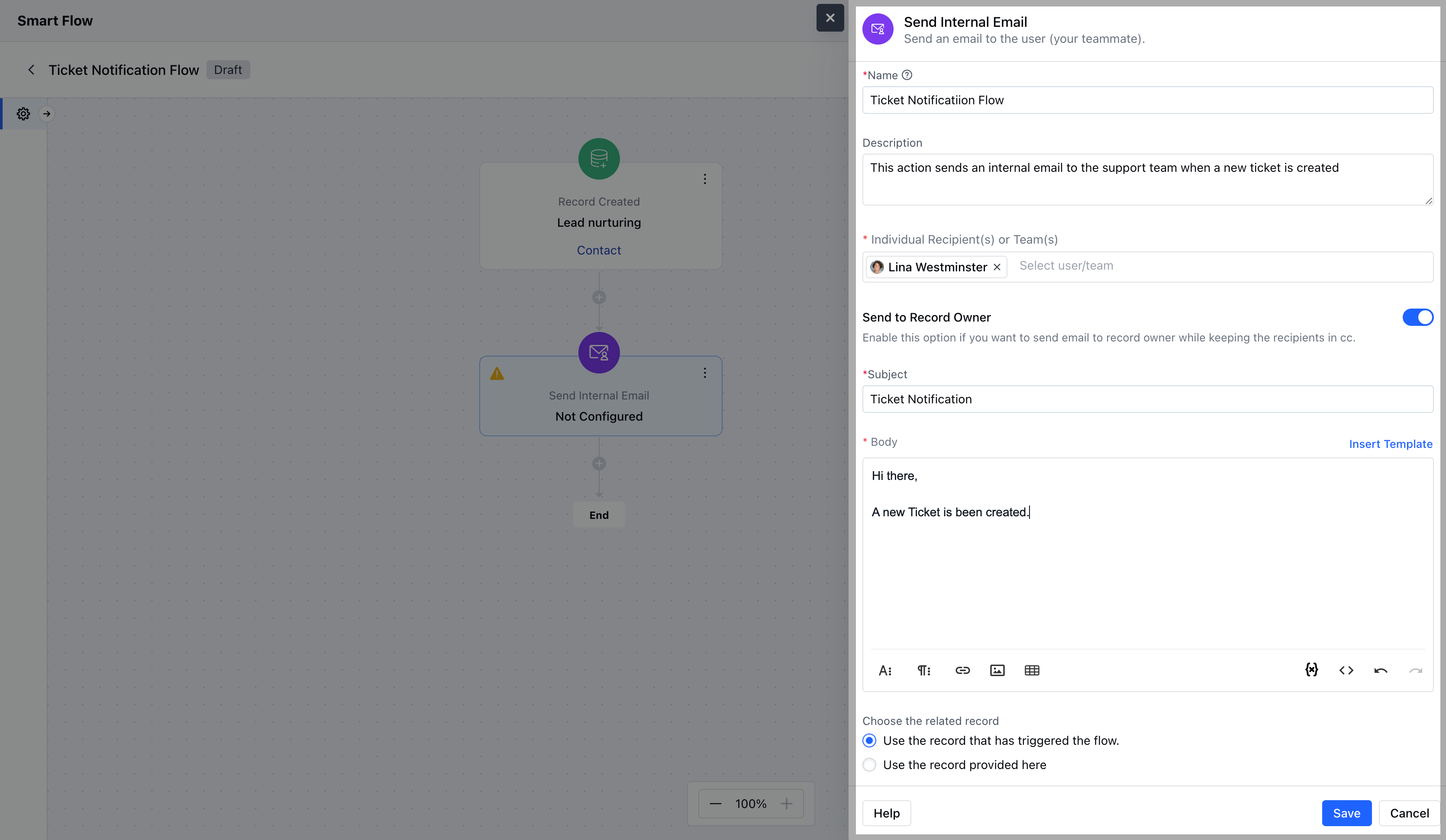 Send Internal Email Salesmate