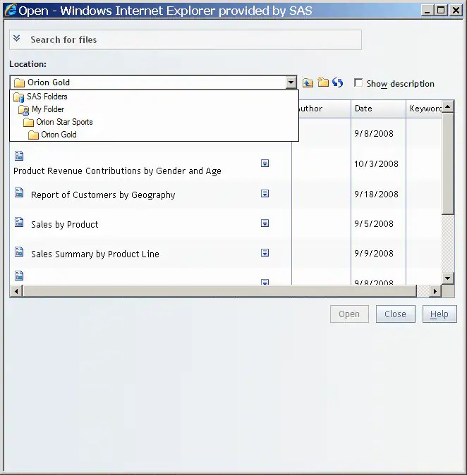 The Open Dialog Box SAS(R)  Report Studio 4.2 User's Guide