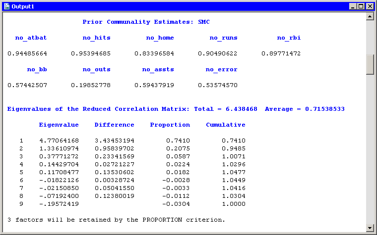 Example Reduce Dimensionality through Common Factor Analysis SAS