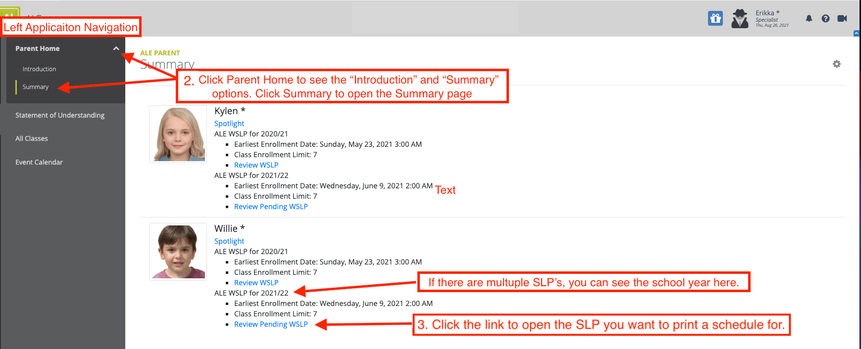 ALE Application for Parents Create Student Class Schedule Report School Data Solutions