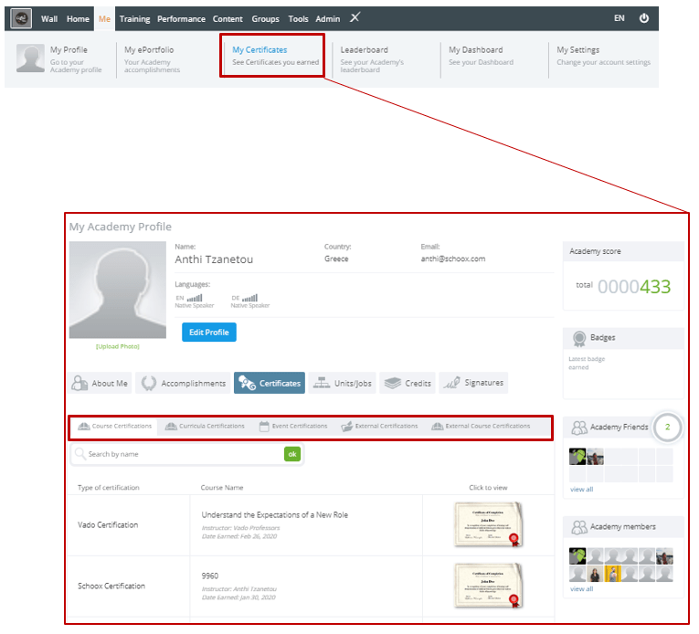 Where can I find my Certificates? Schoox Support Center