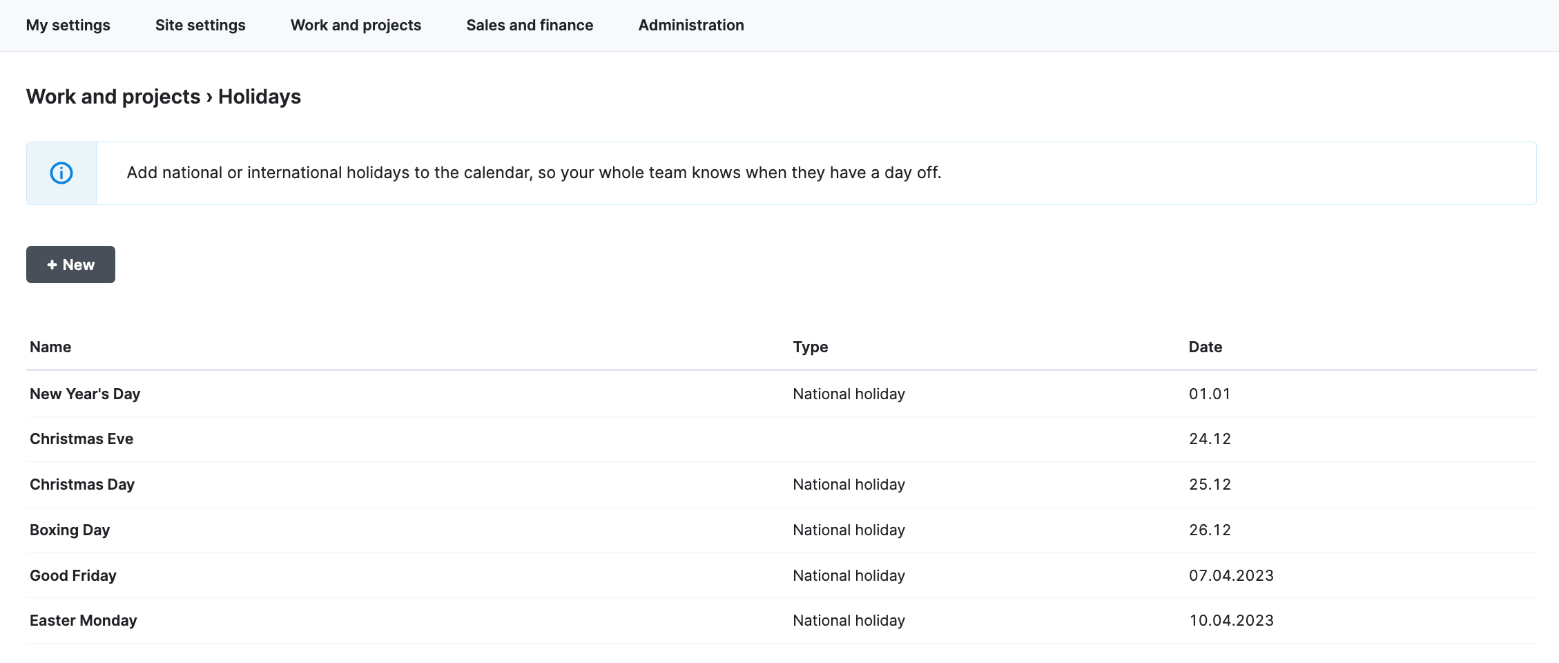 Holiday settings Scoro Help Center