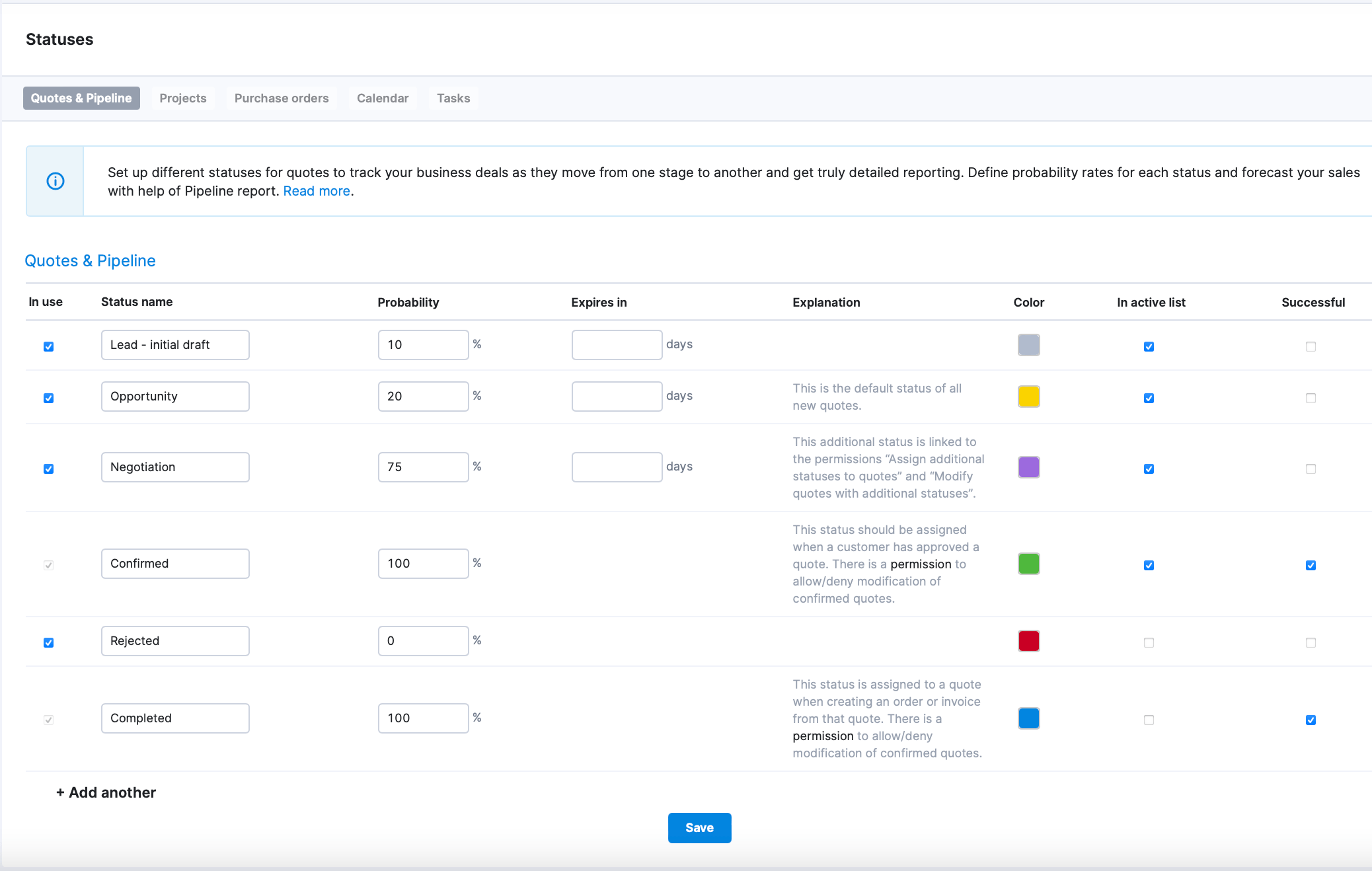 Statuses Scoro Help Center