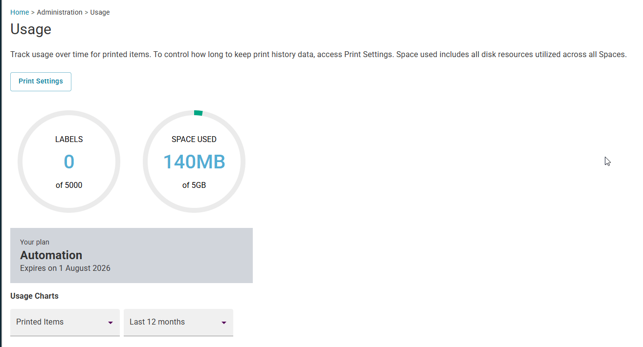Printing Usage and History in BarTender Cloud BarTender Support Portal