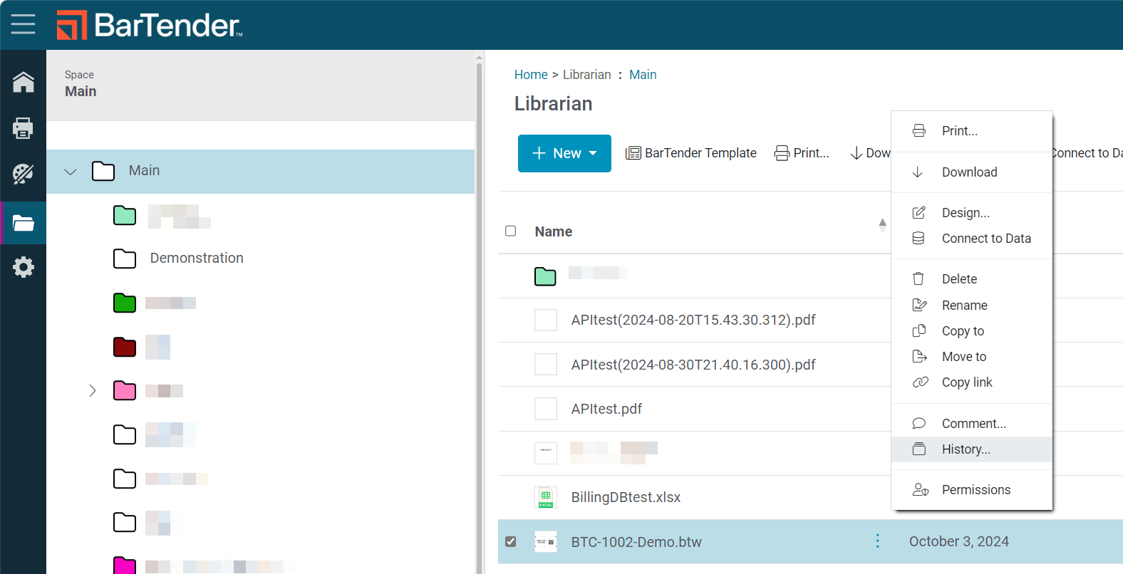 Viewing BarTender Document Revision History in BarTender Cloud