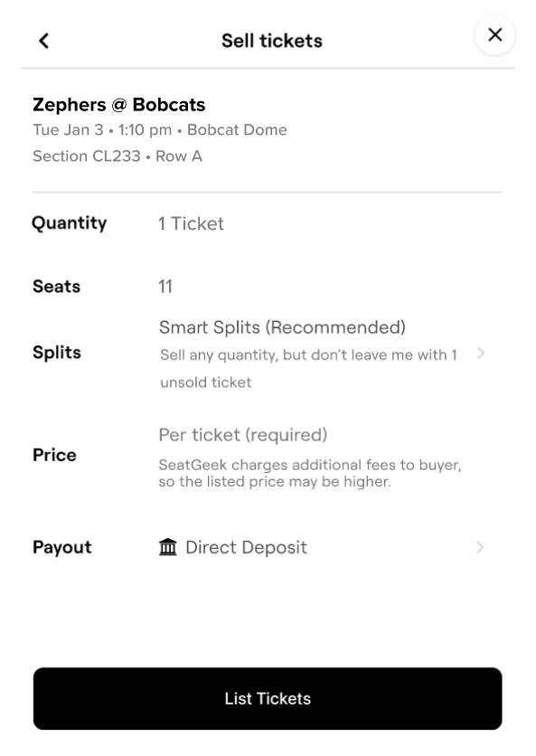 How do I sell tickets on SeatGeek with the MLB Ballpark App? SeatGeek