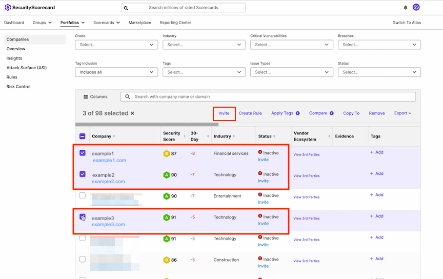 What does status 'Inactive' mean next to a scorecard shown in a