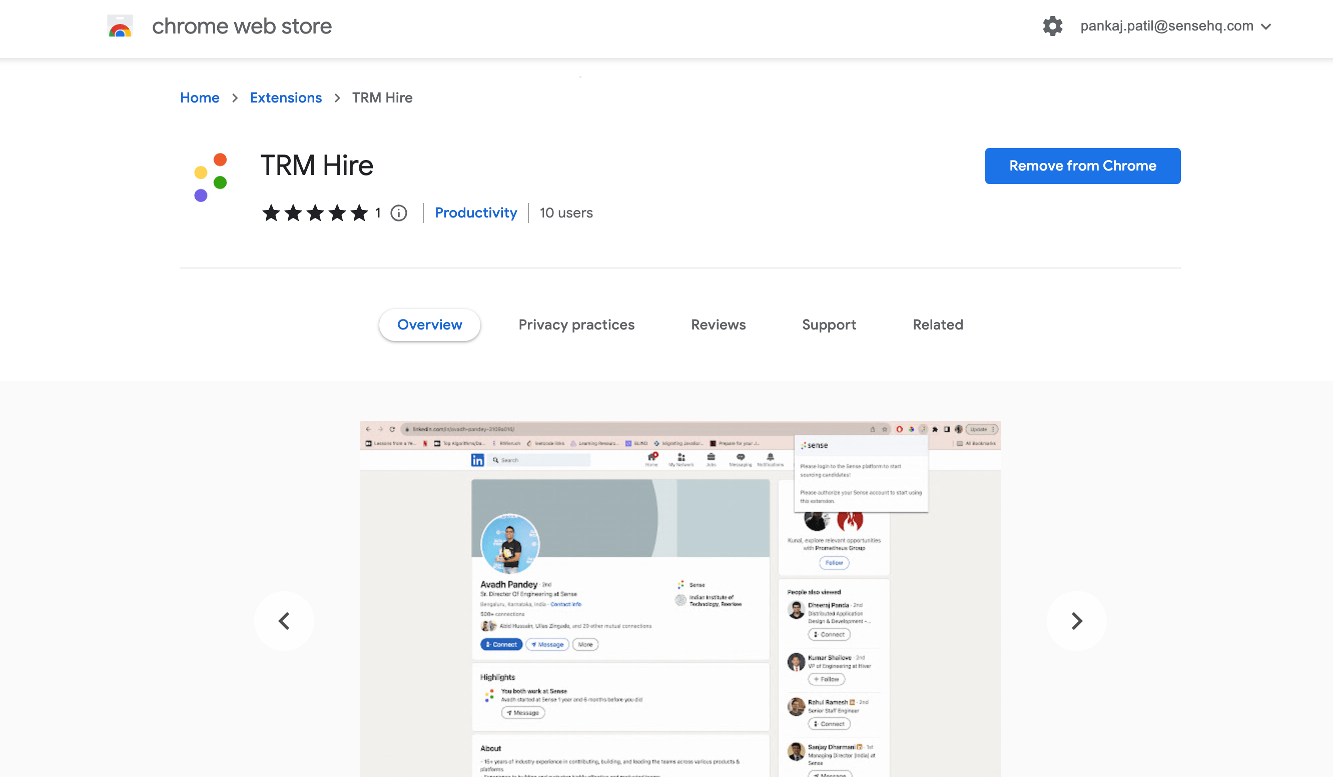 TRM Hire Google Chrome Extension SenseHQ