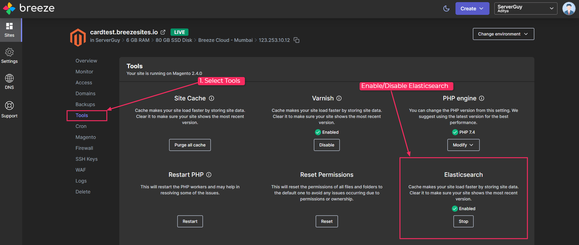 How to Enable Elasticsearch on Breeze?