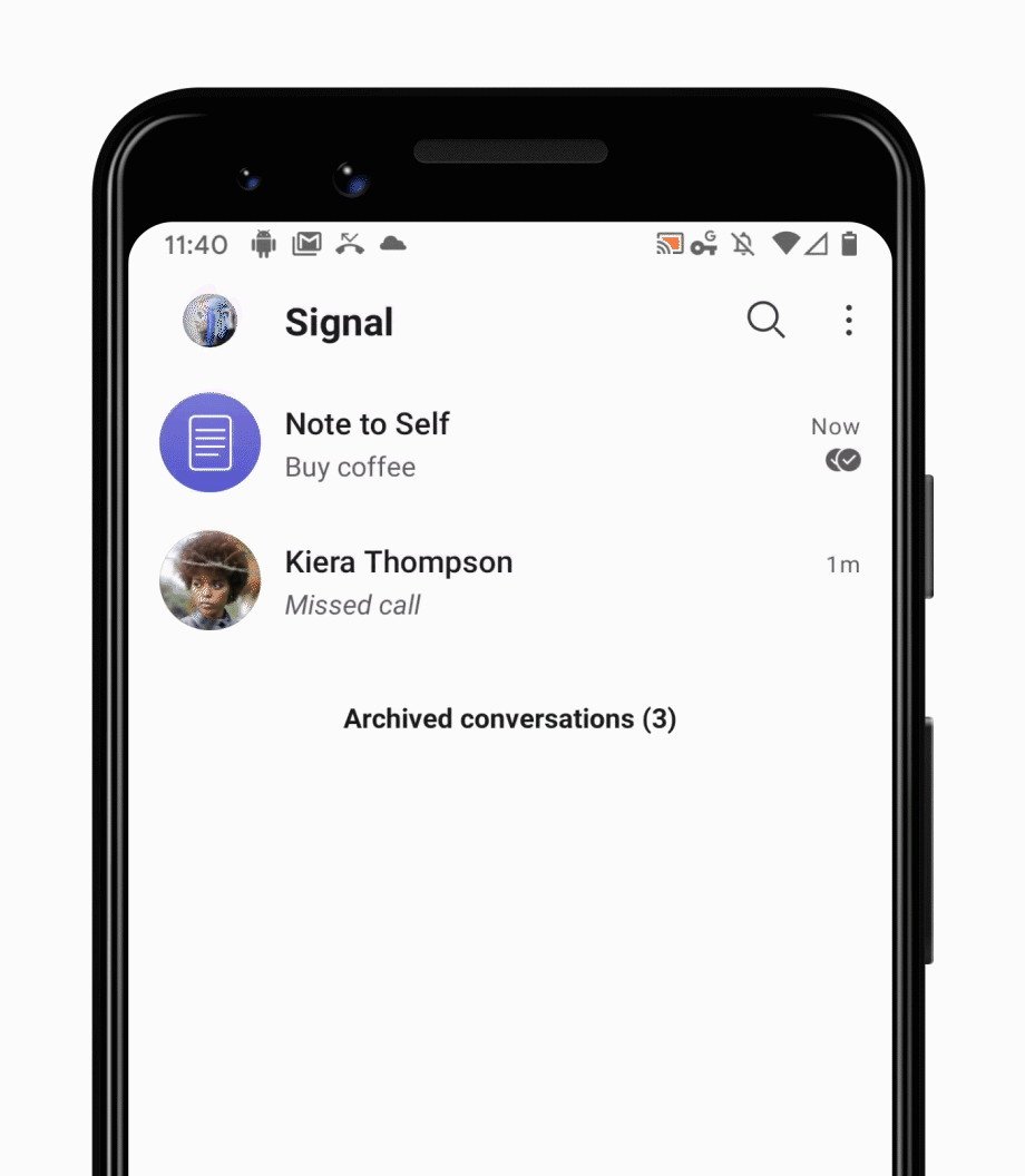 Fissa o rimuovi chat in alto Assistenza di Signal