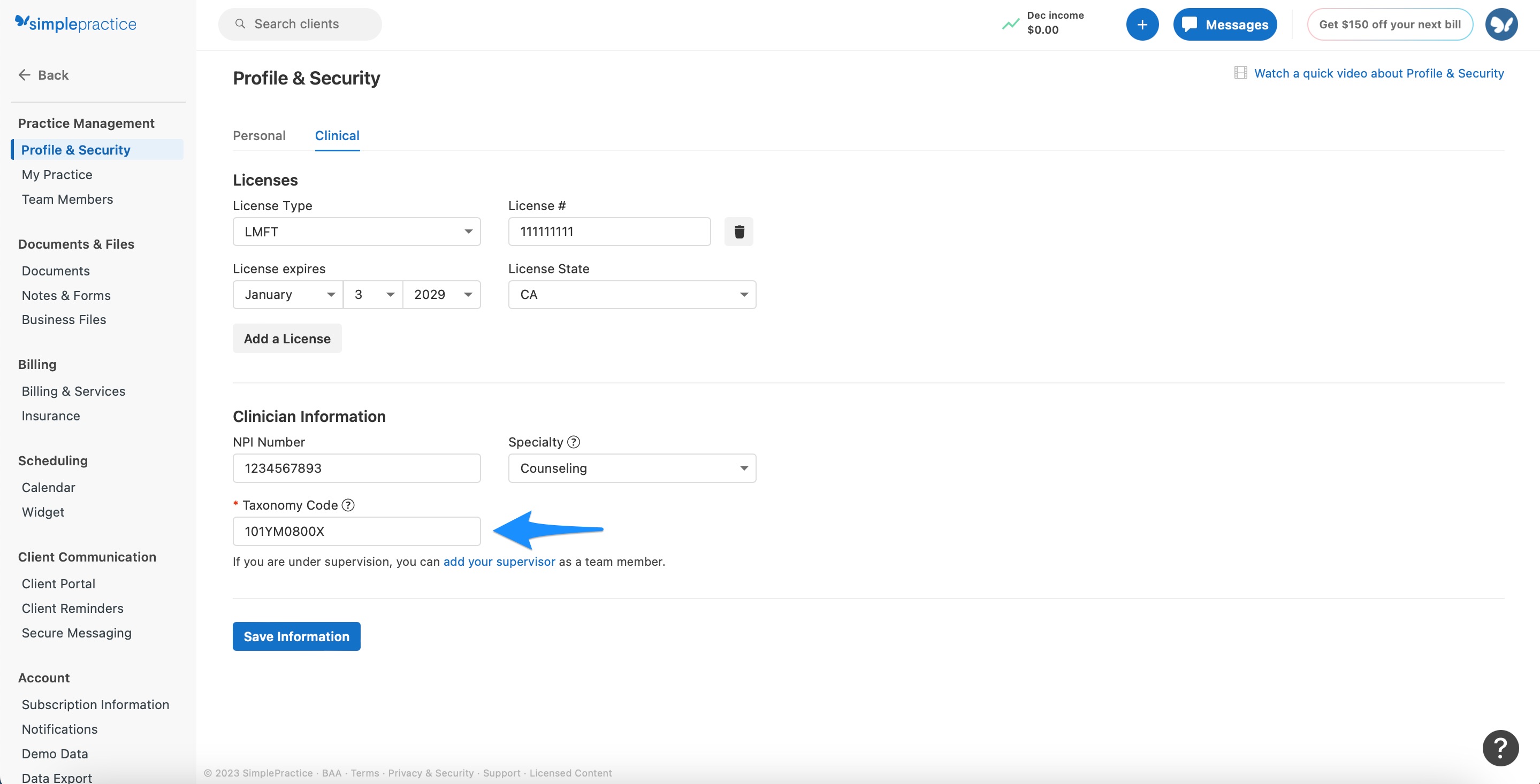 Identifying your taxonomy code for claims SimplePractice Support