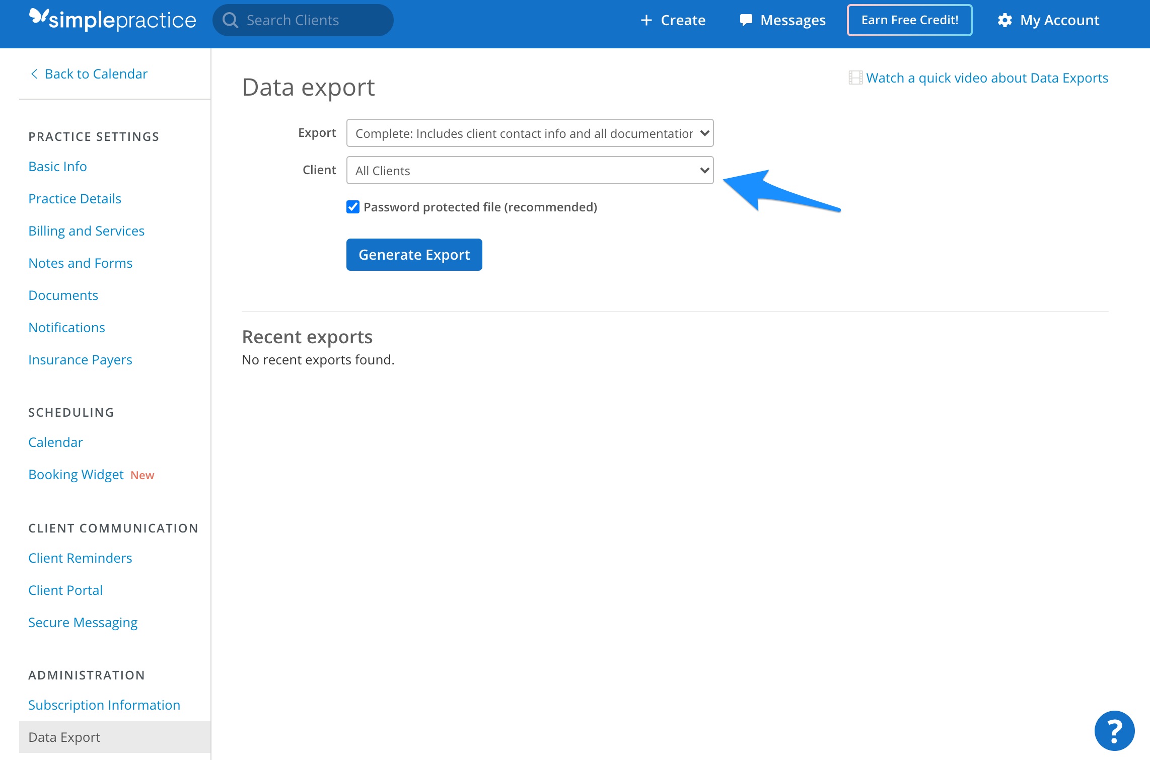Data export Exporting client information SimplePractice Support
