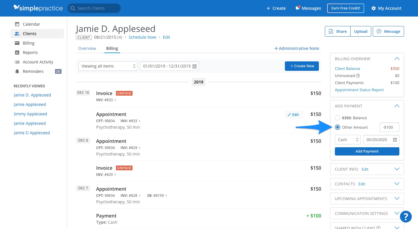 Processing a Vcard or insurance credit card SimplePractice Support