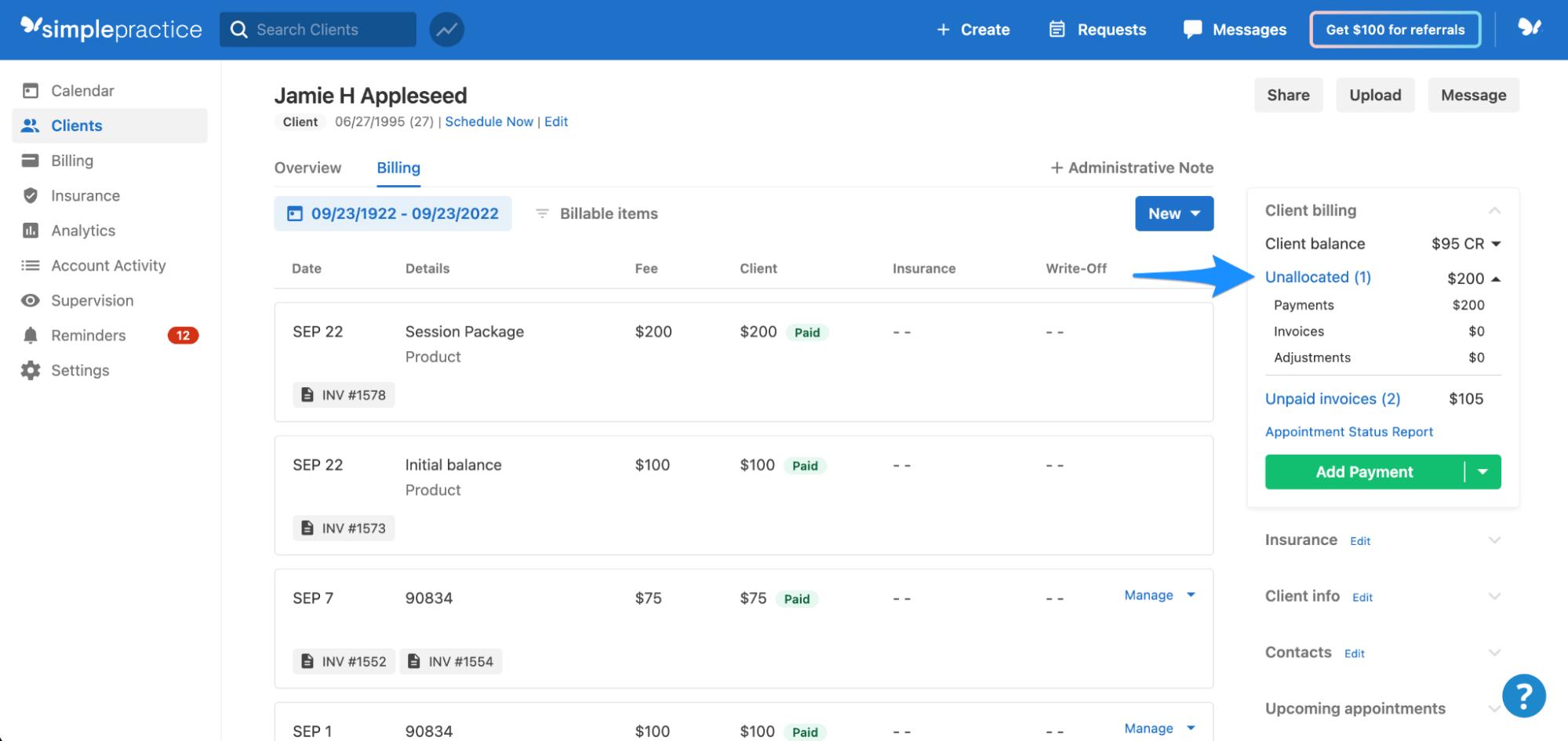 Reviewing a client's billing summary SimplePractice Support