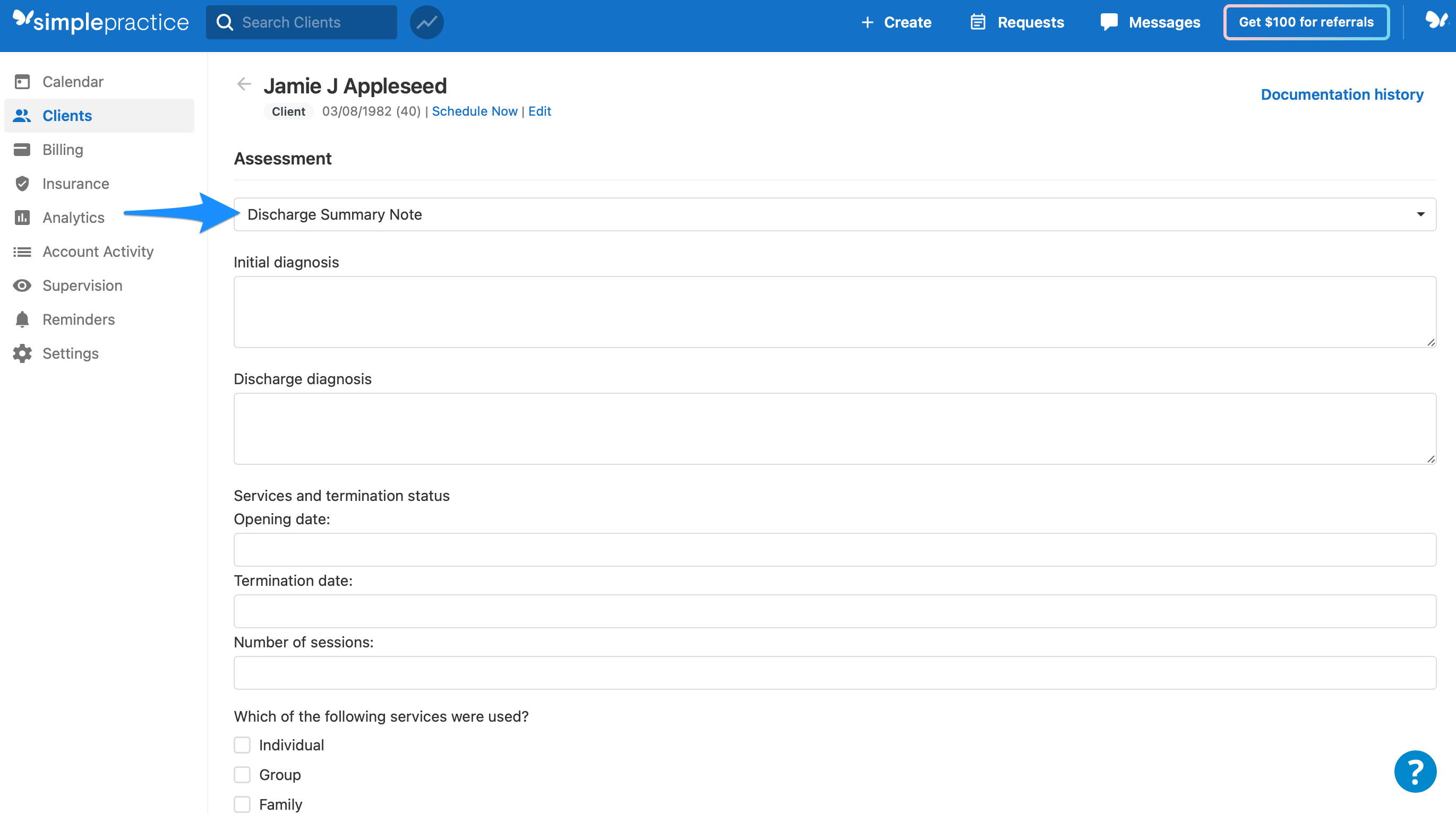 Saving a Discharge Summary in a client's file SimplePractice Support
