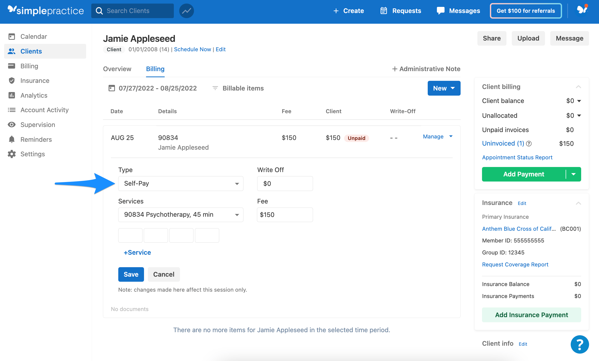 Billing clients who haven’t met their deductible SimplePractice Support
