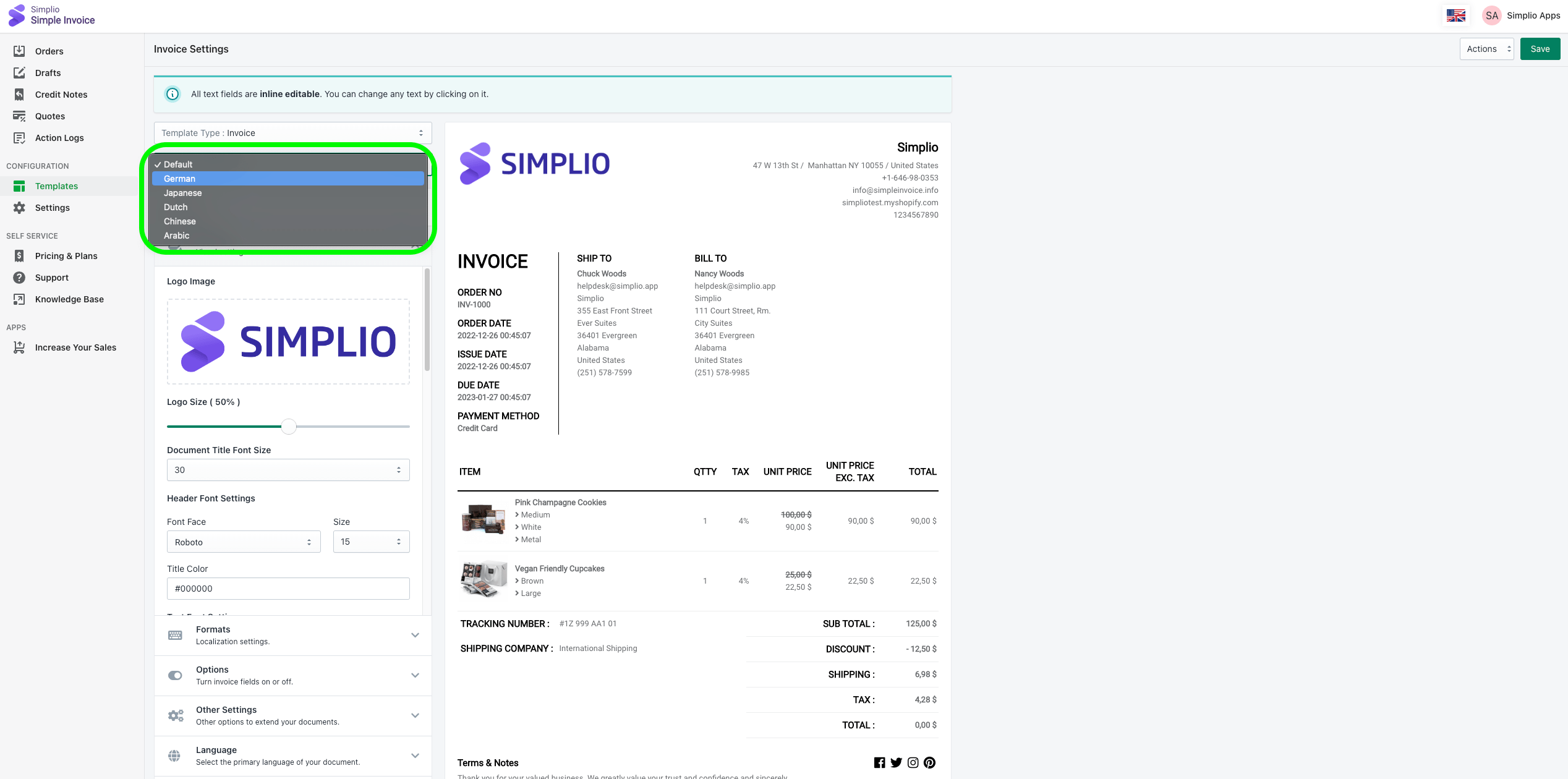 How can I add a secondary language for my invoices? Simplio Support How can I add a secondary language for my invoices? Simplio Support