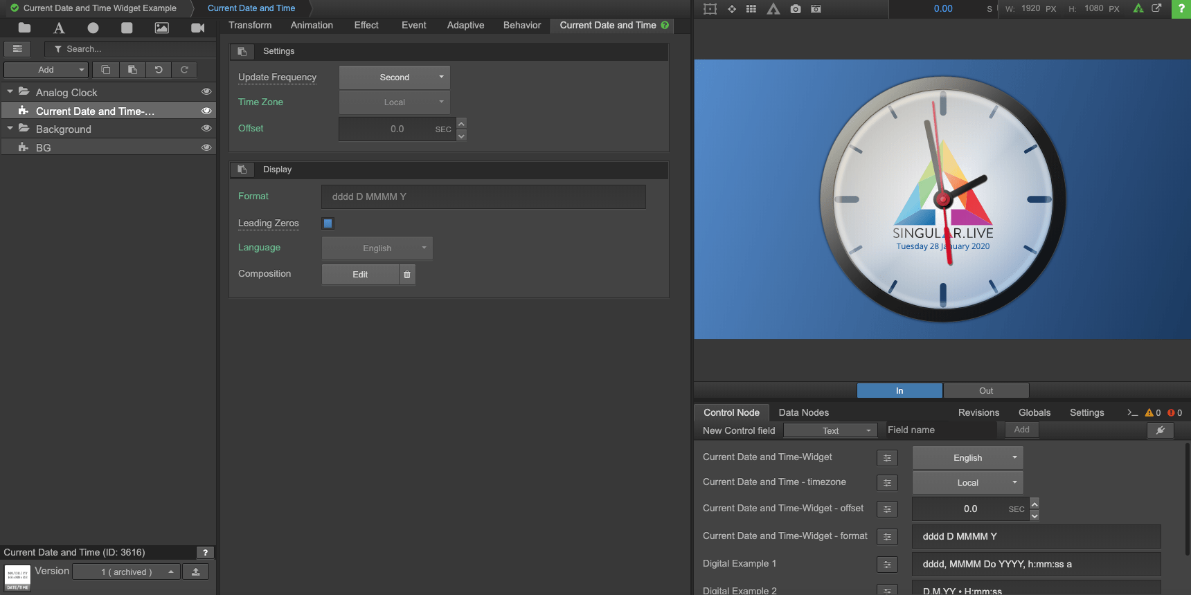 Current Date and Time Widget Singular.live Support Portal