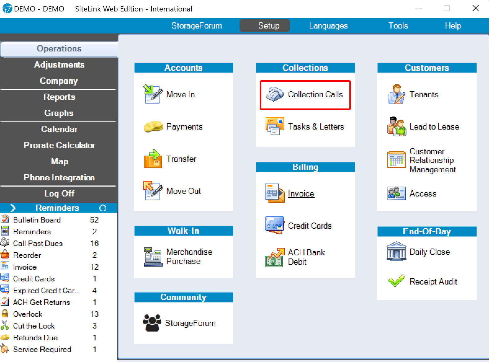 Collection Calls and Past Due Tasks SiteLink