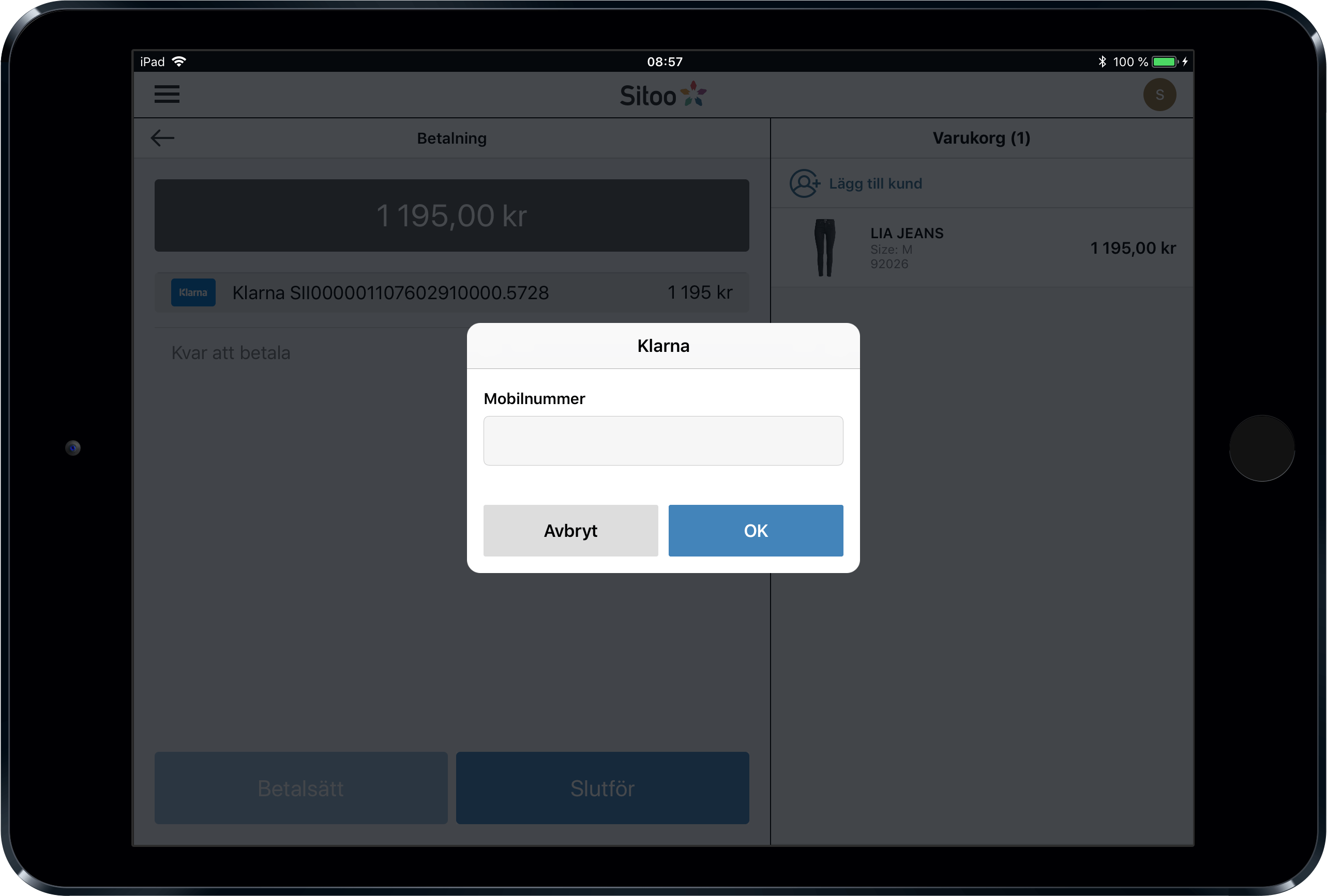 Klarna Payments i fysisk butik Sitoo Support