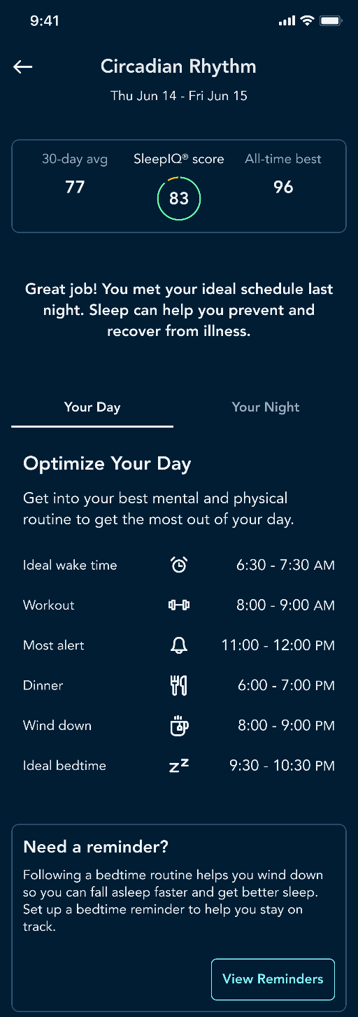 Sleep Number® app Circadian Rhythm Sleep Number
