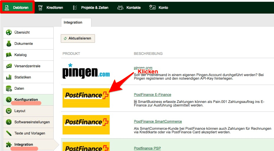 PostFinance EFinance Integration smallinvoice support