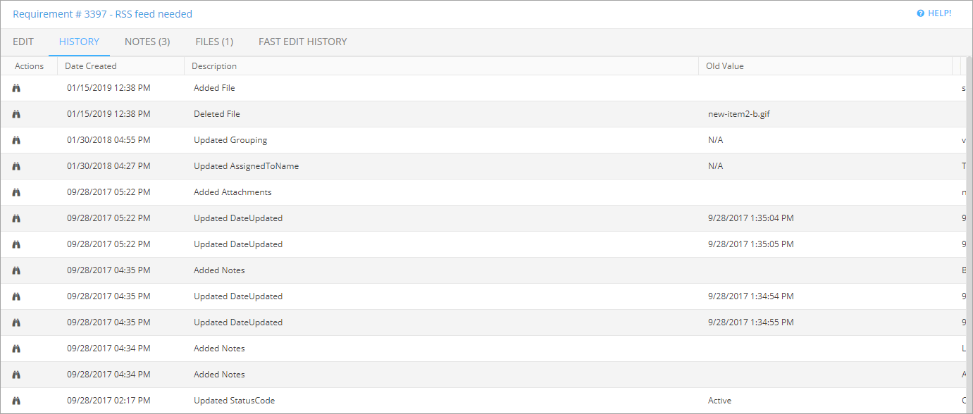 View History of Changes Documentation