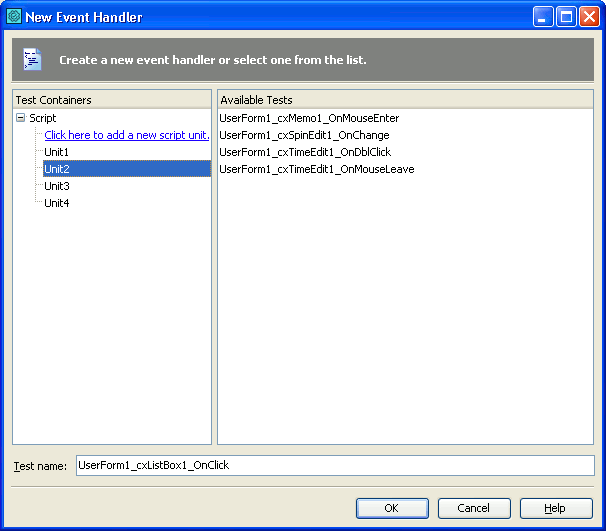 New Event Handler Dialog (User Forms) Documentation