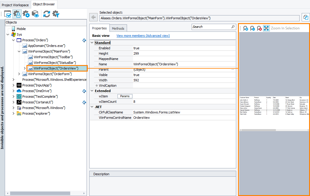 Viewing Object Screenshots in Object Browser Documentation
