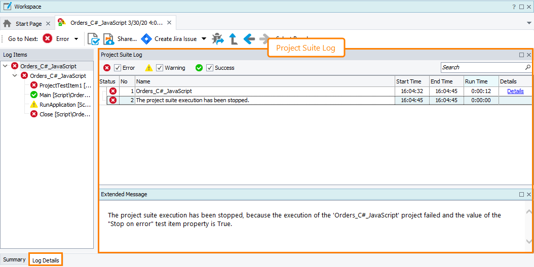 Project Suite Log Documentation