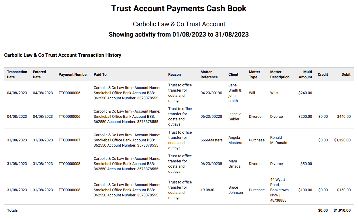 Trust Account Payments and Receipts Cash Book Smokeball Support Hub