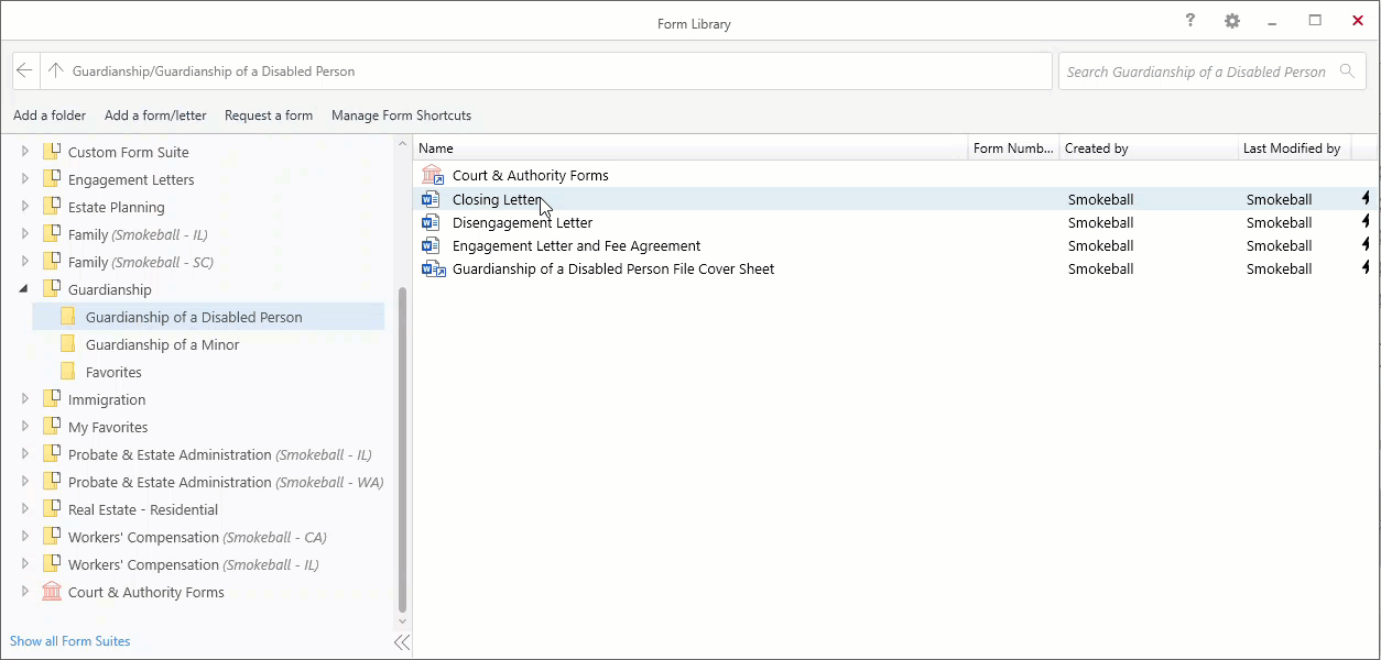 Move files out of a base form suite Smokeball Support Hub