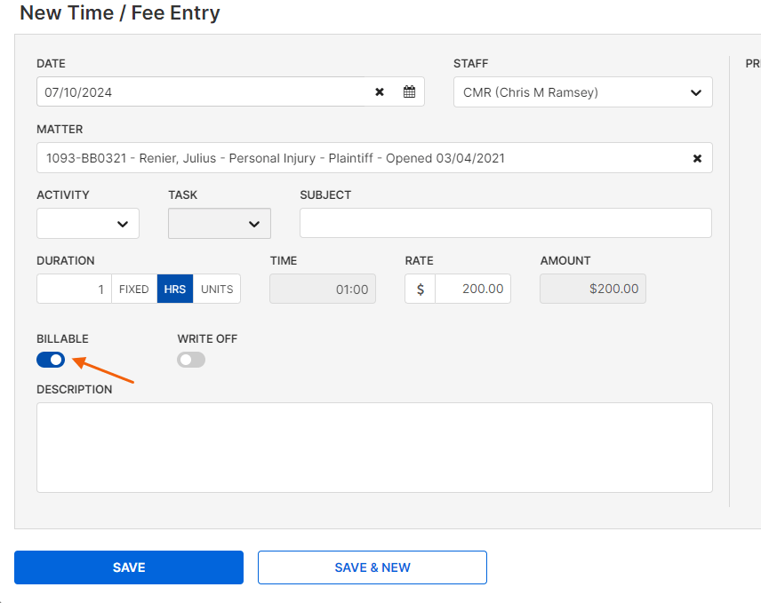 Smokeball Bill NonBillable Entry Smokeball Support Hub