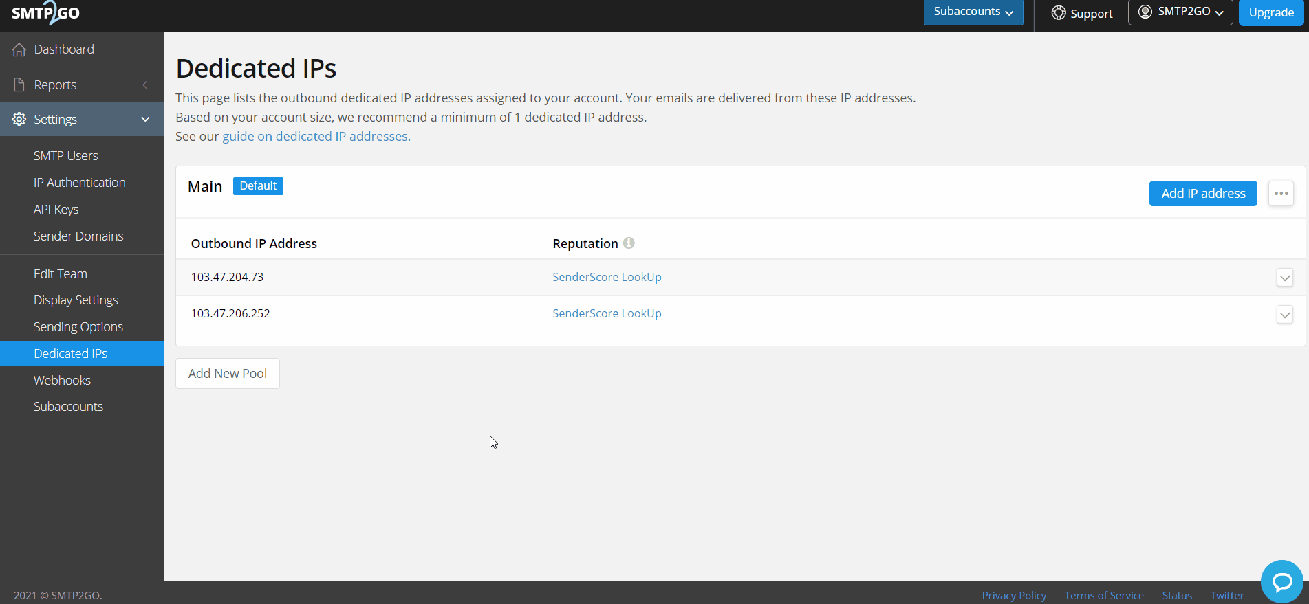 IP Pooling SMTP2GO Support