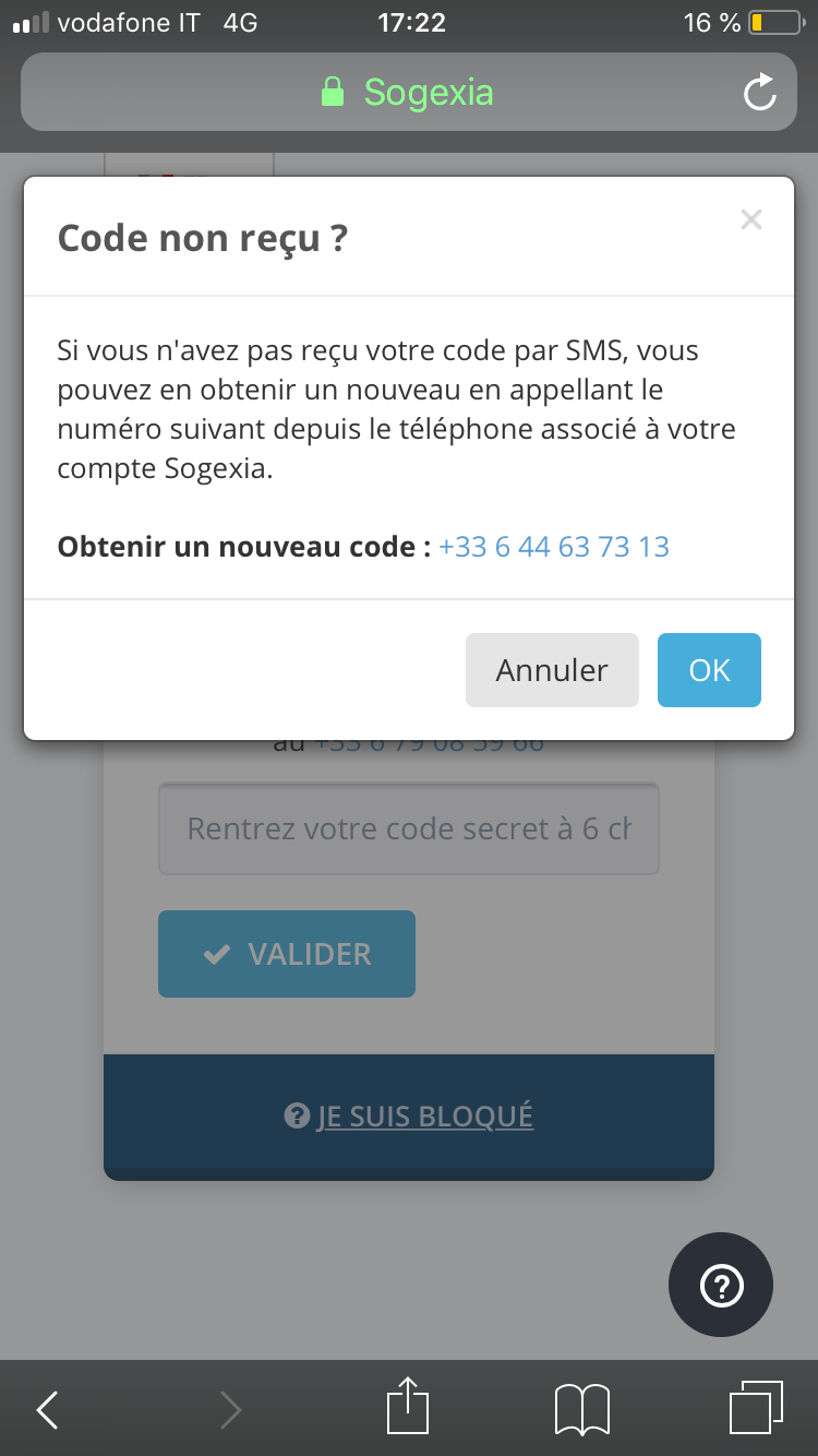 Je ne reçois pas le SMS de validation Sogexia Support
