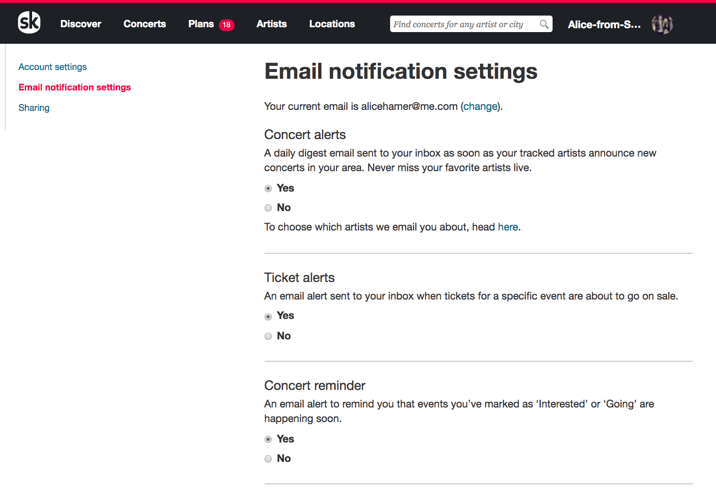 Update your email notification settings or unsubscribe Songkick Support