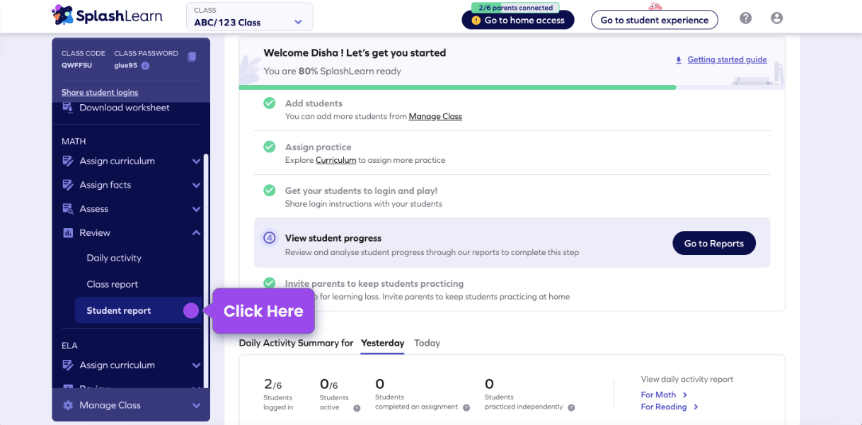 How can teachers view and print individual student reports? SplashLearn