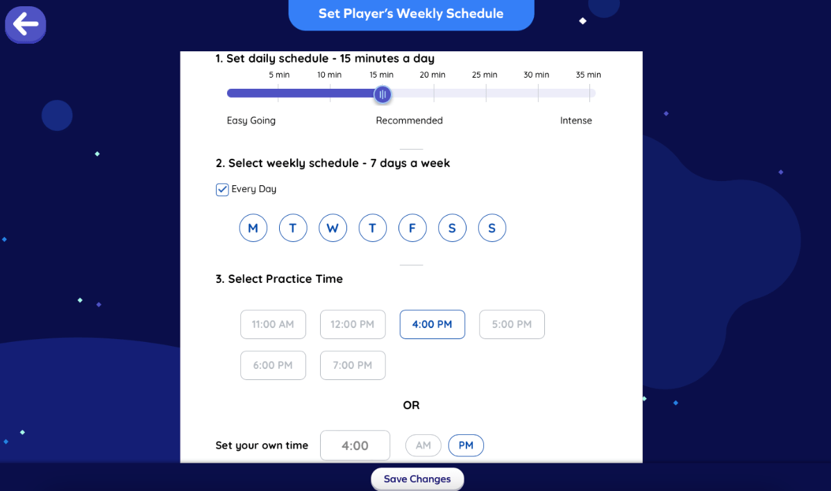 How can parents set child's weekly practice schedule? SplashLearn
