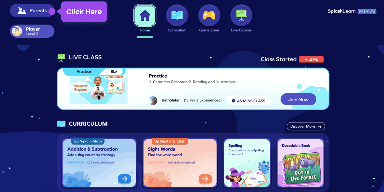 How can parents view/manage the account details? SplashLearn
