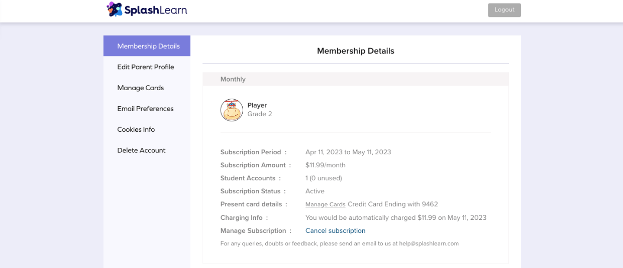 How can parents cancel their SplashLearn trial/subscription? SplashLearn