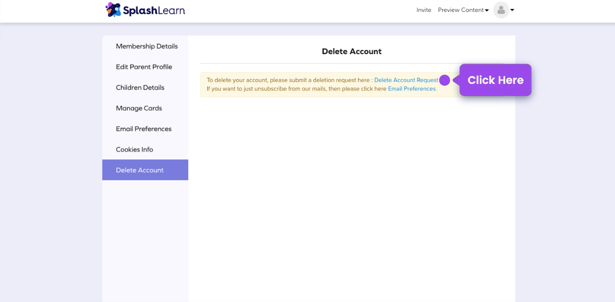 How to delete a parent account? SplashLearn