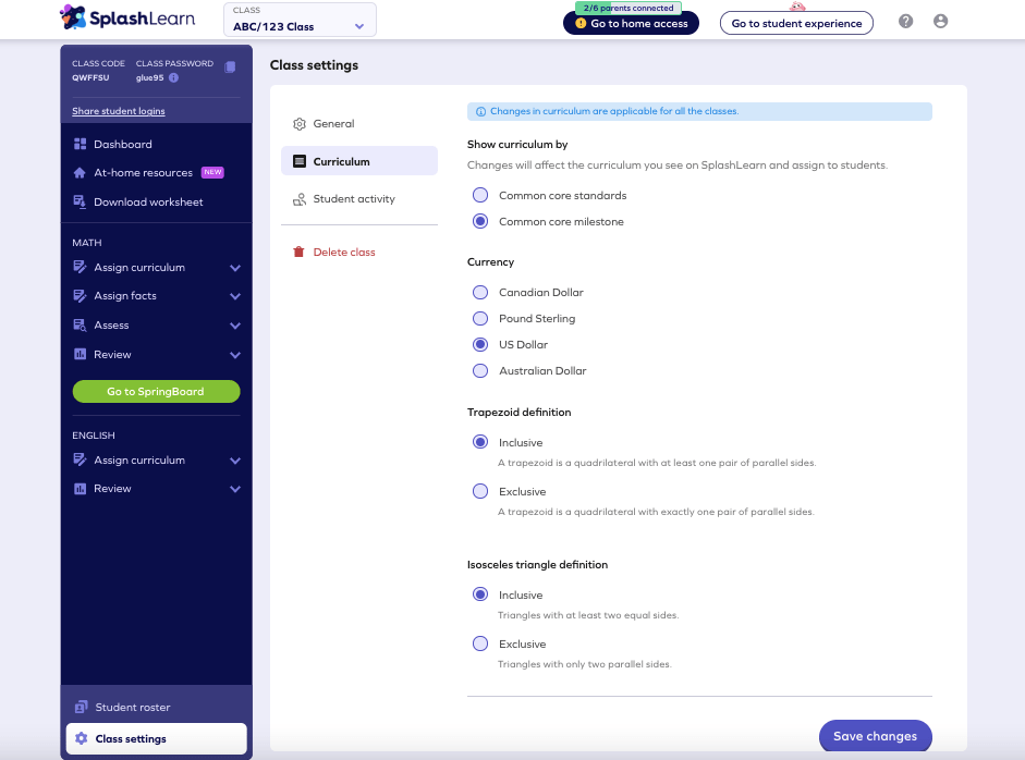 Exploring class settings on SplashLearn customizing your classroom