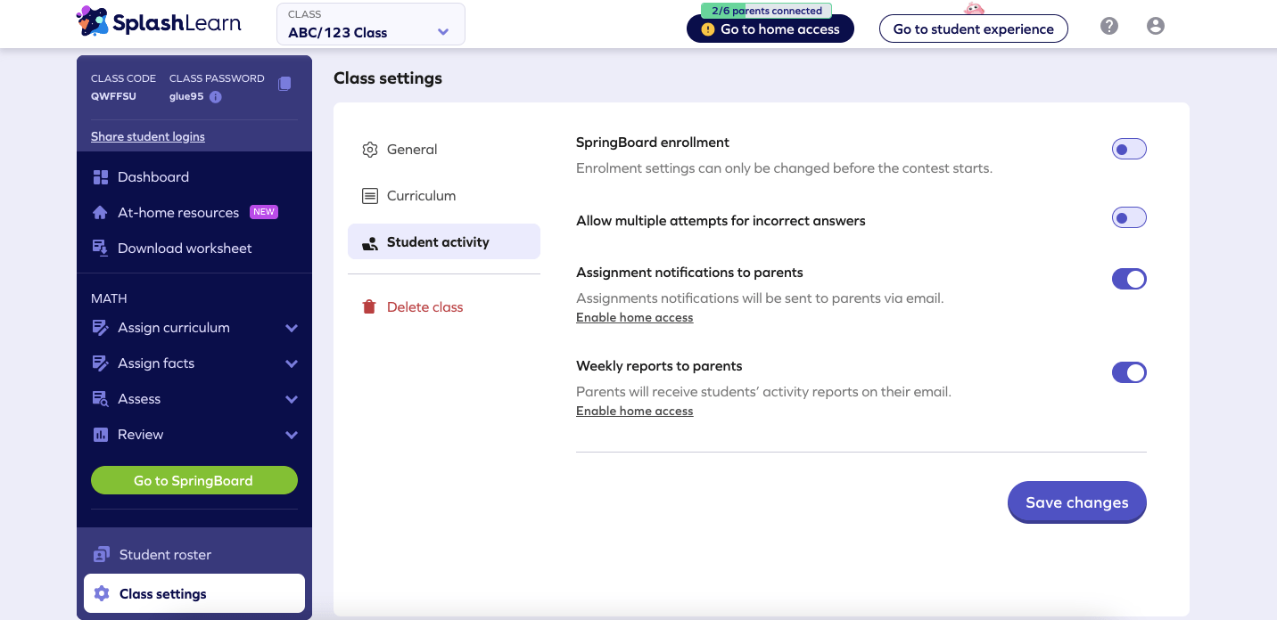 Exploring class settings on SplashLearn customizing your classroom