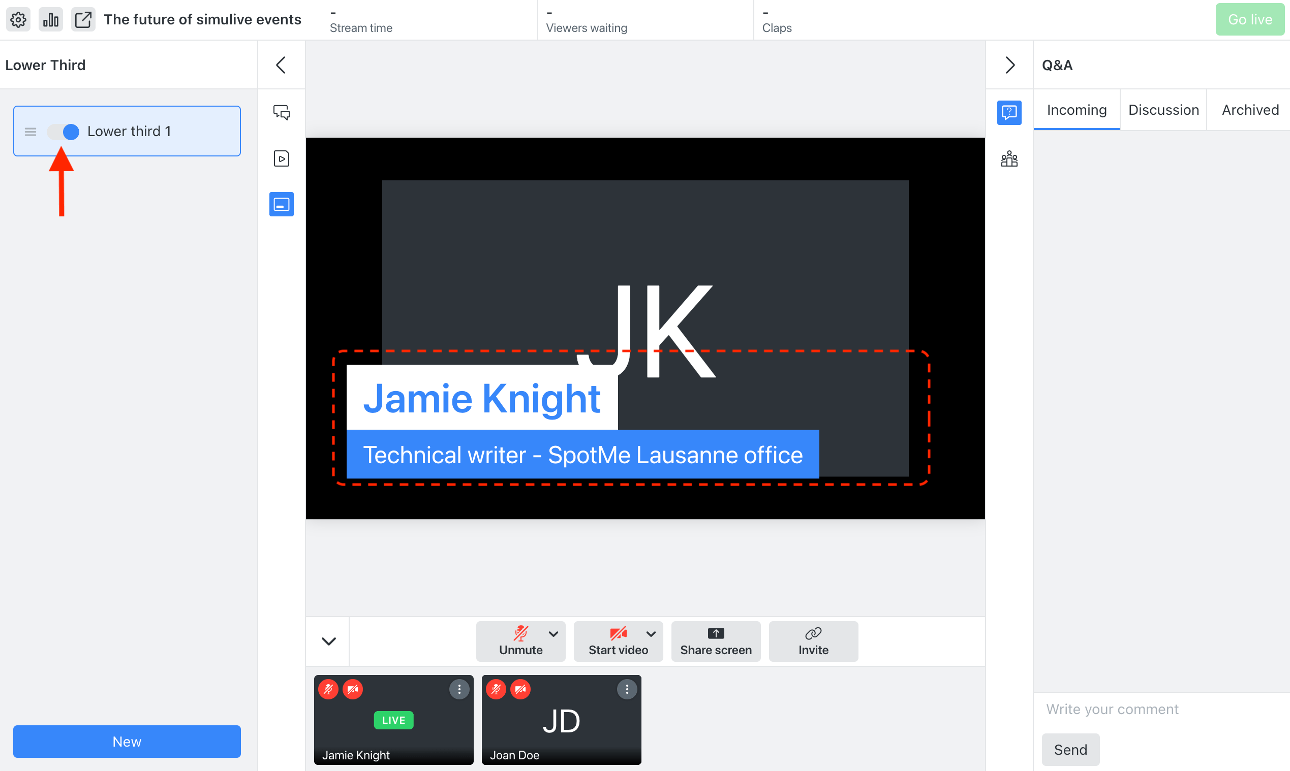 How to use lower thirds during a live session SpotMe knowledge base
